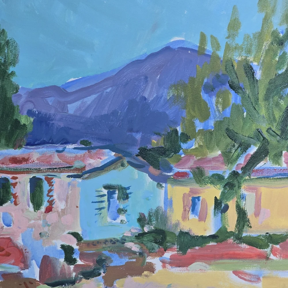 Vintage Mediterranean Village Painting Heinz Rosien Framed 30x24 Coastal MCM Art - Picture 4 of 9